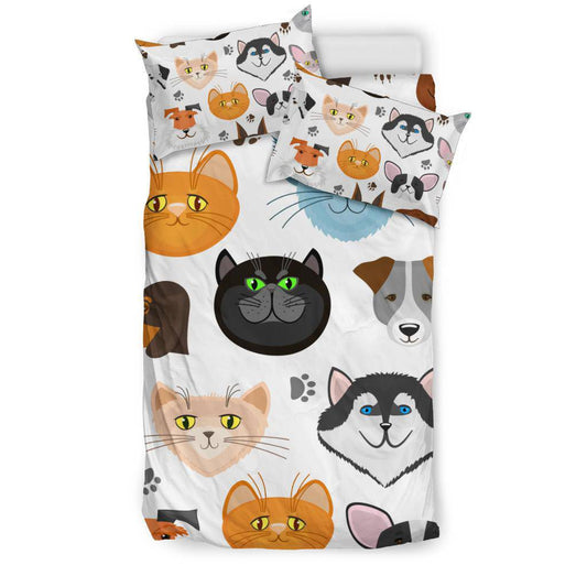 Cute Dogs and Cats Background Cartoon Bedding Set - Top Content | POD Collection | Free Shipping