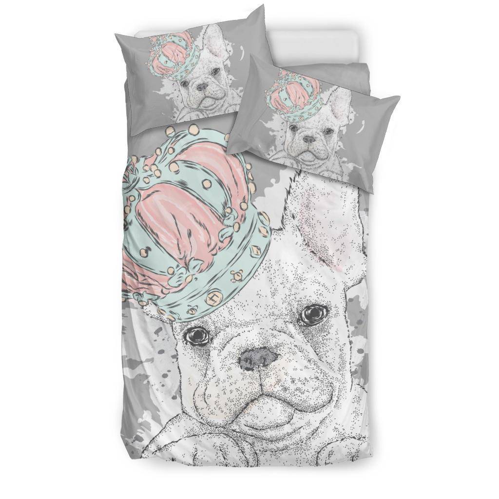 Cute French Bulldog Drawing with Crown Bedding Set - Top Content | POD Collection | Free Shipping