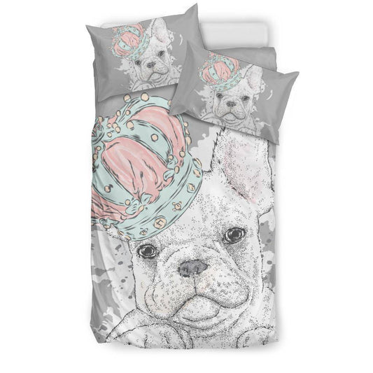 Cute French Bulldog Drawing with Crown Bedding Set - Top Content | POD Collection | Free Shipping