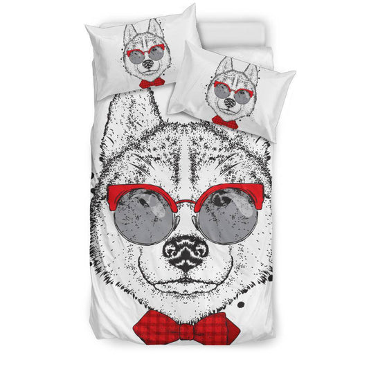 Cute Husky Drawing With Tie And Glasses Bedding Set - Top Content | POD Collection | Free Shipping