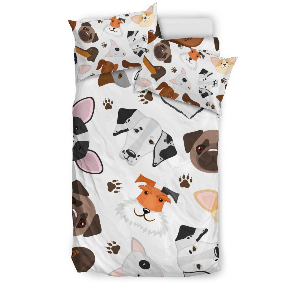 Cute Puppy Dog Mix Breed Heads Cartoon Background Bedding Set - Top Content | POD Collection | Free Shipping