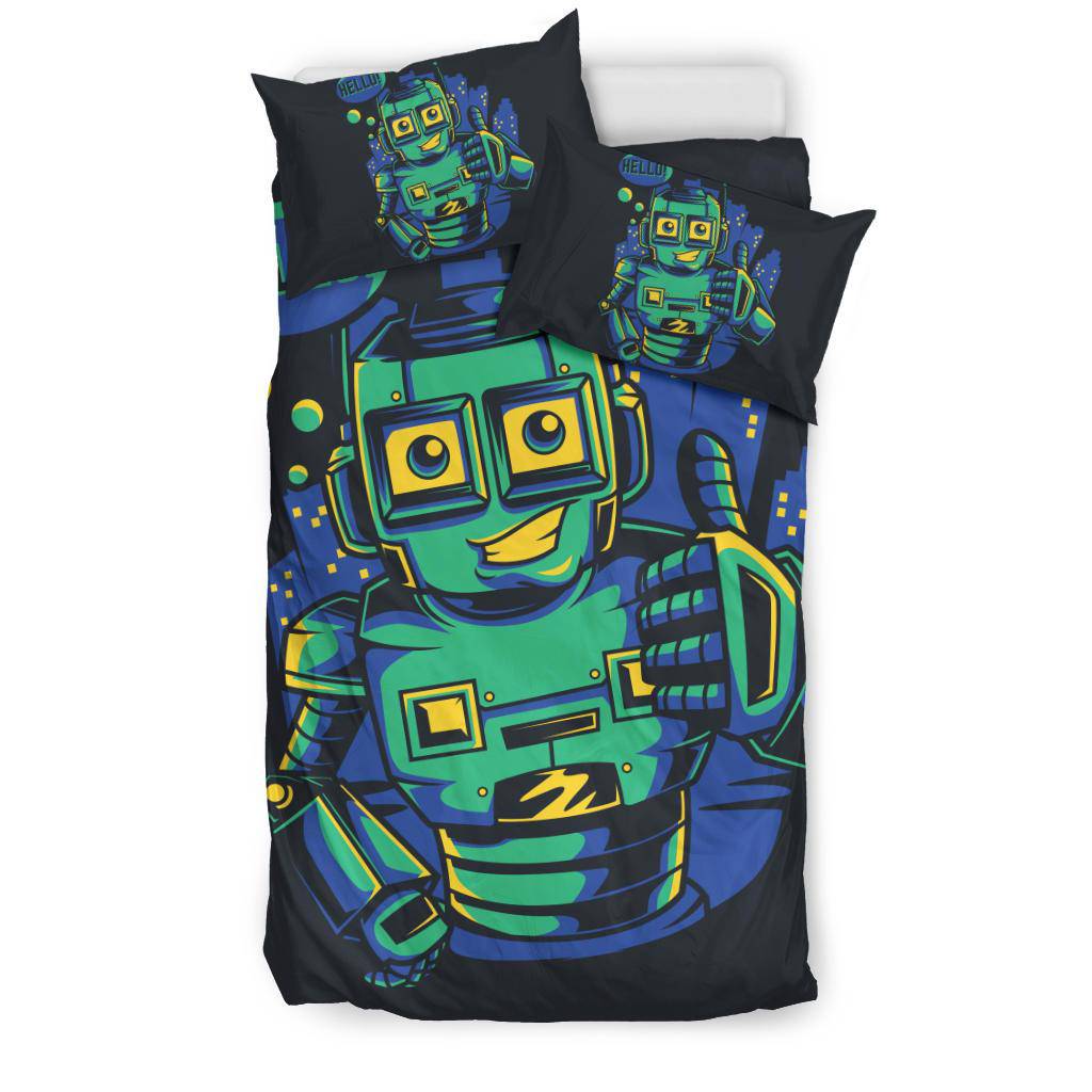 Hello Robot Happy Bot Droid Cartoon Bedding Set - Top Content | POD Collection | Free Shipping