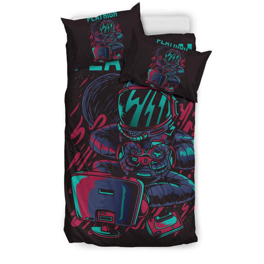 Play High Astronaut Gamer Retro Cartoon Bedding Set - Top Content | POD Collection | Free Shipping