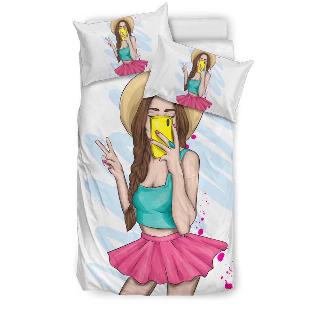 Selfie Stylish Girl Cartoon Bedding Set - Top Content | POD Collection | Free Shipping