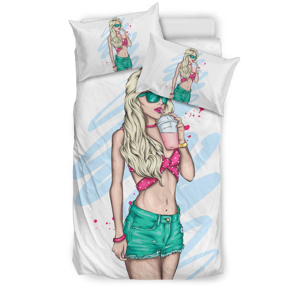 Sexy Summer Cocktail Girl Cartoon Drawing Bedding Set - Top Content | POD Collection | Free Shipping