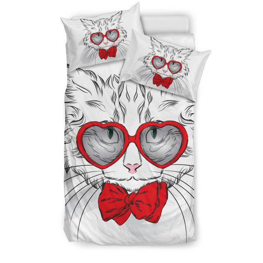 Stylish Heart Glasses Cat Bedding Set - Top Content | POD Collection | Free Shipping