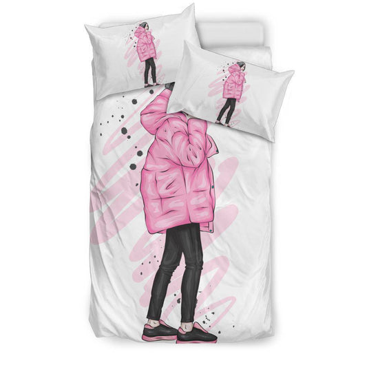 Stylish Pink Winter Girl Cartoon Bedding Set - Top Content | POD Collection | Free Shipping