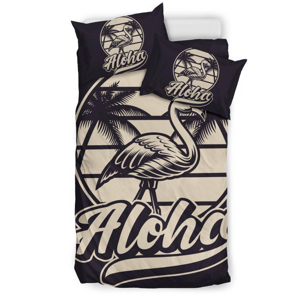 Aloha Vintage Style Flamingo Illustration Bedding Set - Top Content | POD Collection | Free Shipping