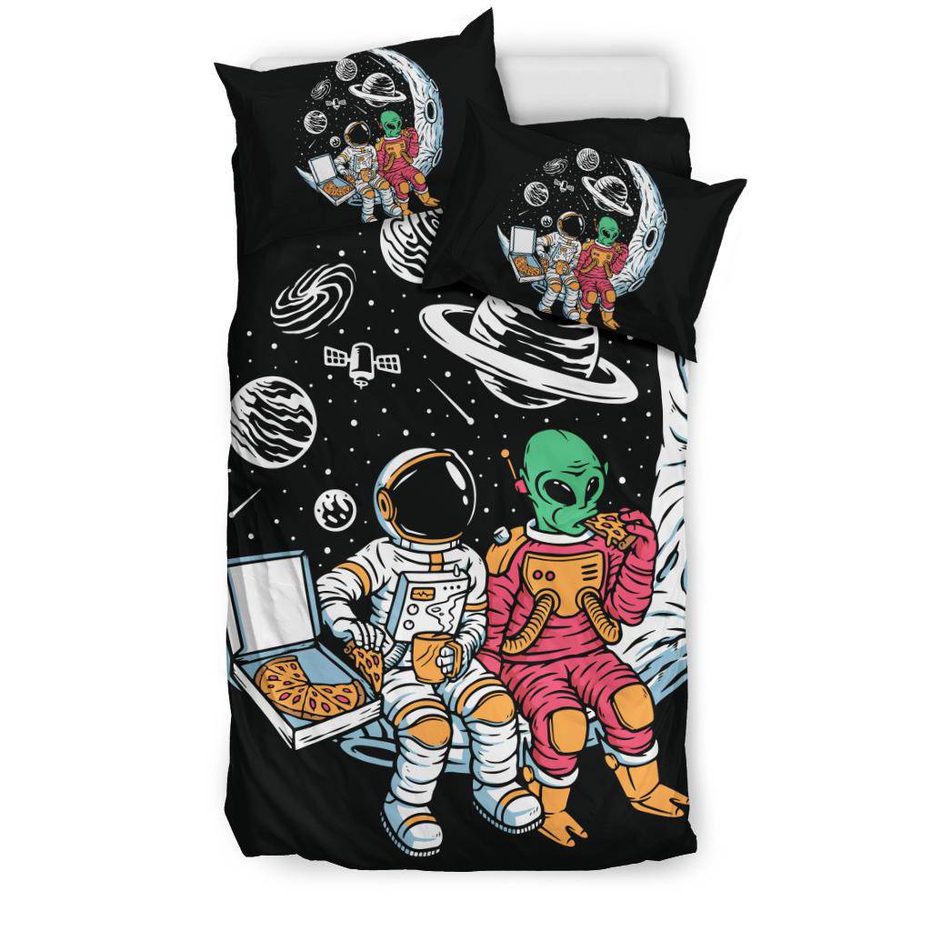 Astronaut Alien Moon Chilling Eating Pizza Bedding Set - Top Content | POD Collection | Free Shipping