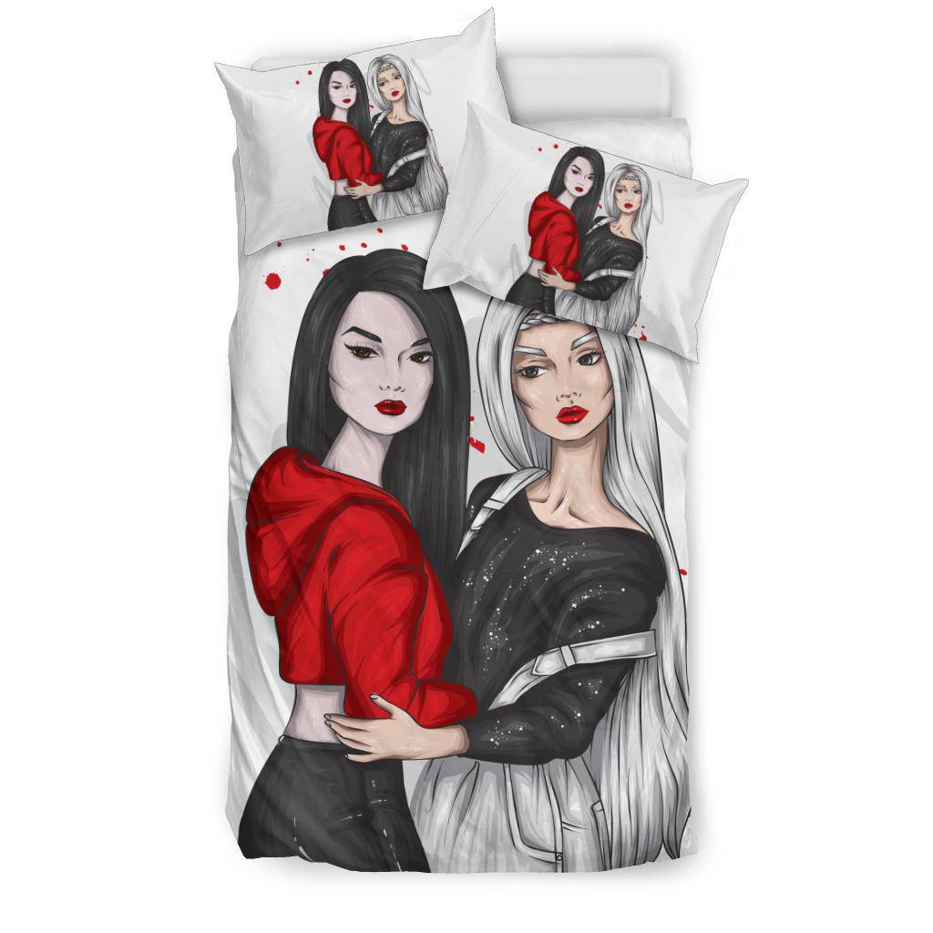 Beautiful Girlfriends In Stylish Clothes Vector Bedding Set - Top Content | POD Collection | Free Shipping