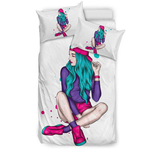 Cool Colourful Girl Cap and Shorts Illustration Bedding Set - Top Content | POD Collection | Free Shipping