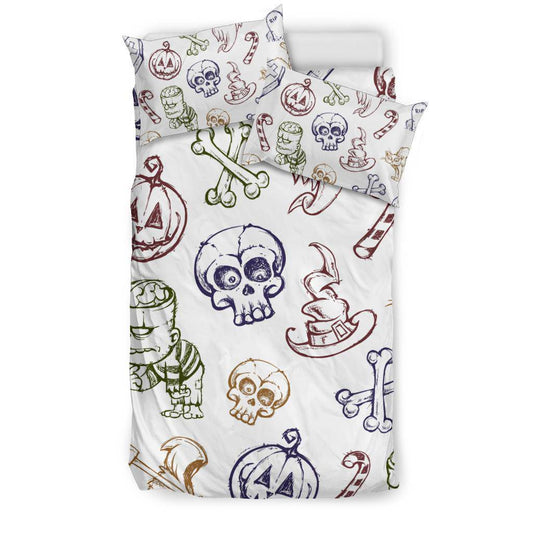 Cool Halloween Skull Bones Ghost Cartoon Background Bedding Set - Top Content | POD Collection | Free Shipping