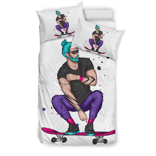 Cool Portrait Of A Handsome Masculine Skateboarding Man Bedding Set - Top Content | POD Collection | Free Shipping