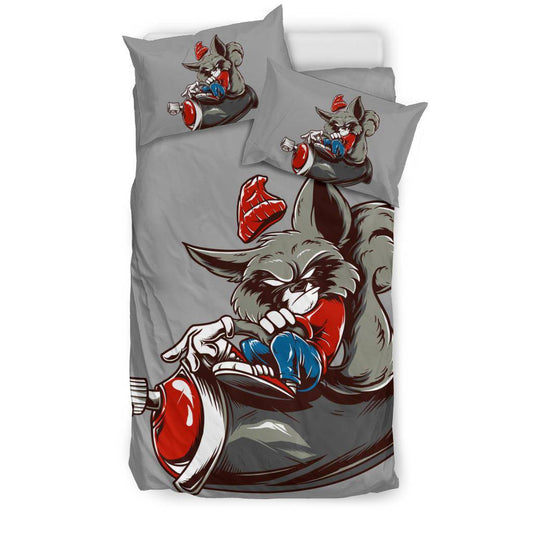 Cool Raccoon Cartoon Riding Spray Paint Bedding Set - Top Content | POD Collection | Free Shipping