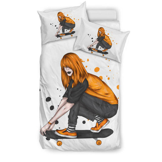 Cool Skateboarding Girl Illustration Bedding Set - Top Content | POD Collection | Free Shipping