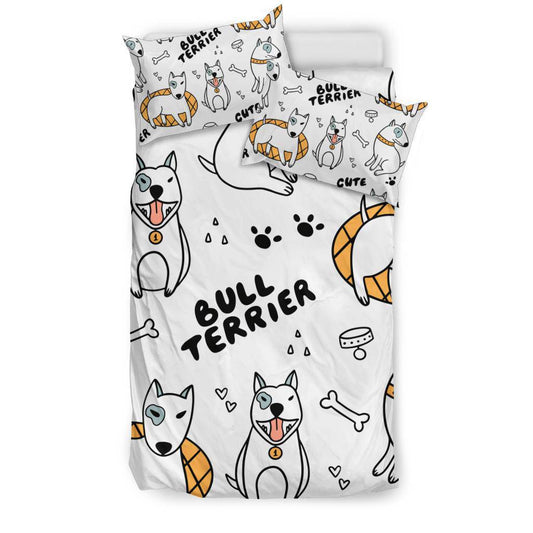 Cute Bull Terrier Seamless Background Illustration Bedding Set - Top Content | POD Collection | Free Shipping