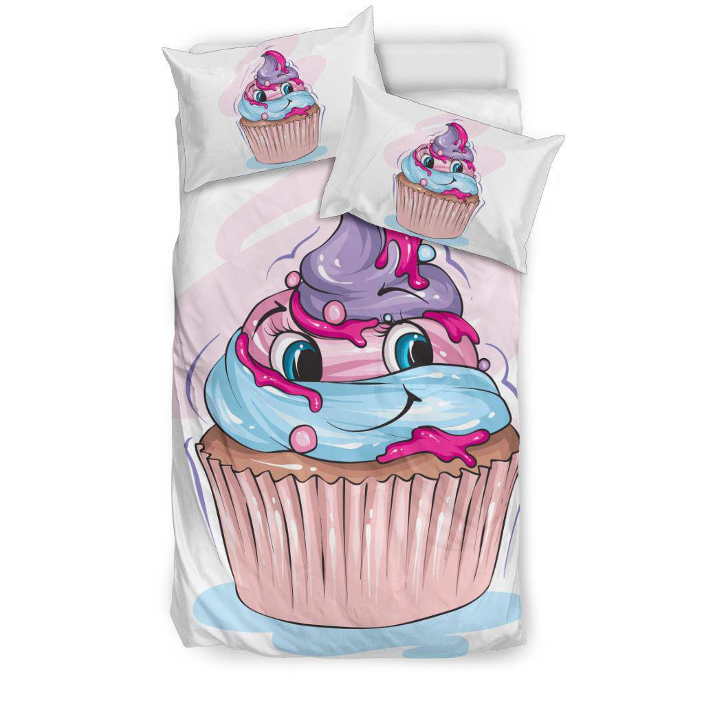 Cute Cupcake With Funny Smile Cartoon Bedding Set - Top Content | POD Collection | Free Shipping