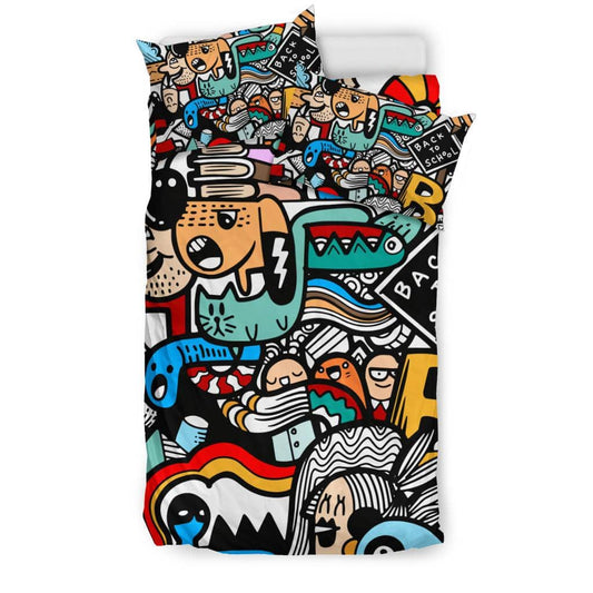 Back to School Graffiti Art Cartoon Bedding Set - Top Content | POD Collection | Free Shipping