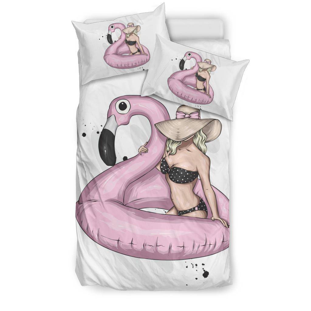 Beach Girl with Flamingo and Sexy Bikini Bedding Set - Top Content | POD Collection | Free Shipping