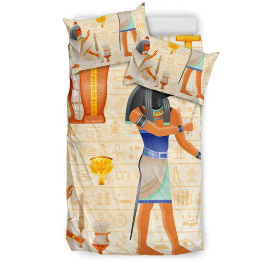 Egyptian Premium Blanket, Papyrus Mummy Anubis God Background Bedding Set - Top Content | POD Collection | Free Shipping