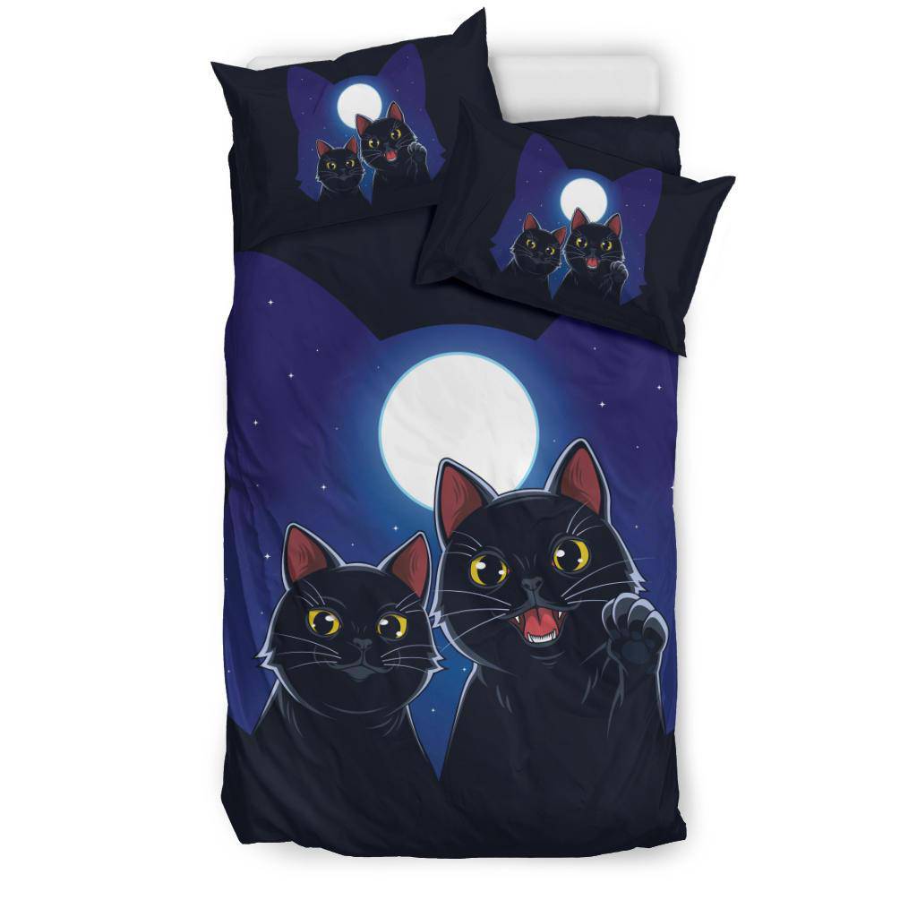 Black Cats in the Moonlight Night Sky Bedding Set - Top Content | POD Collection | Free Shipping