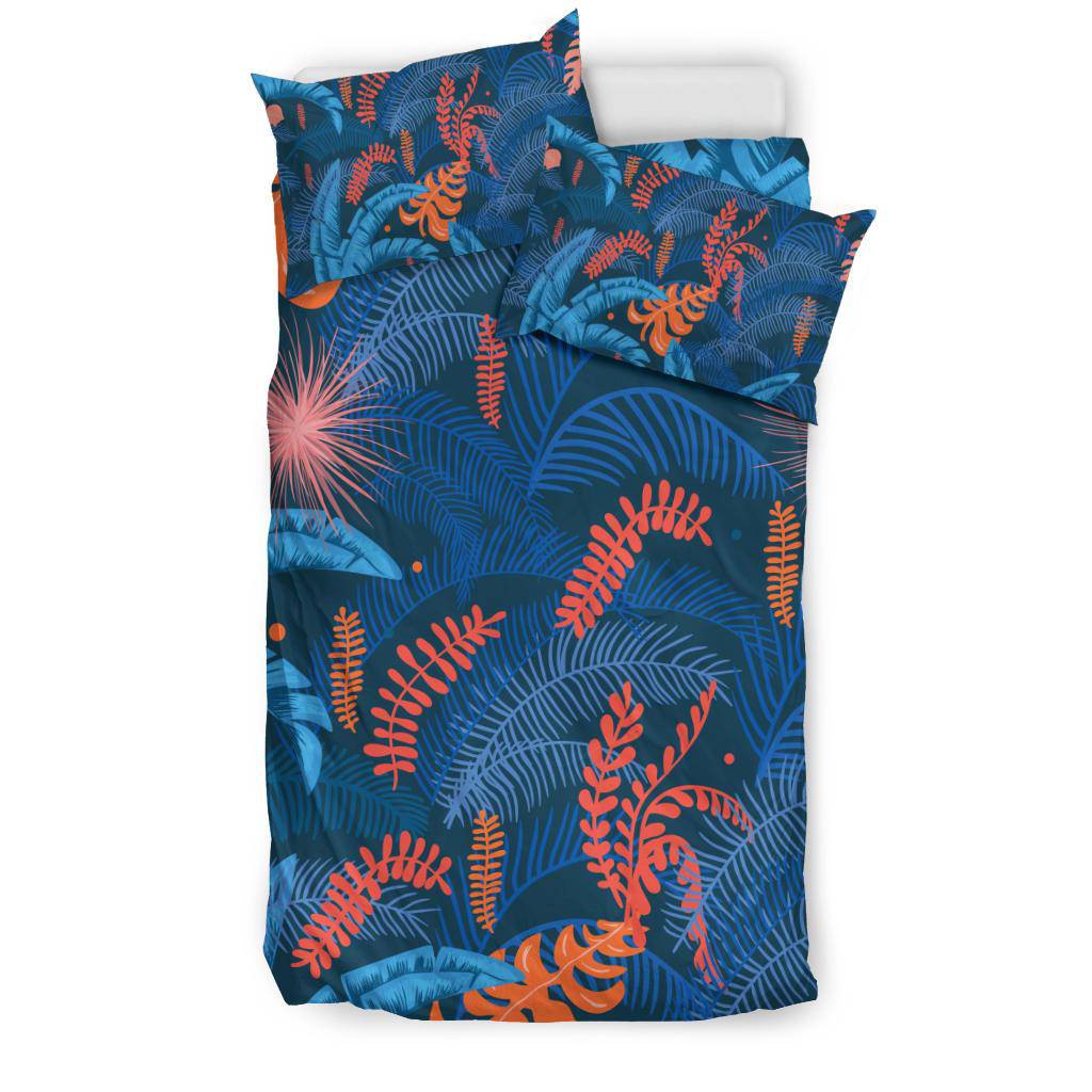 Blue Jungle Leaves Pattern Bedding Set - Top Content | POD Collection | Free Shipping