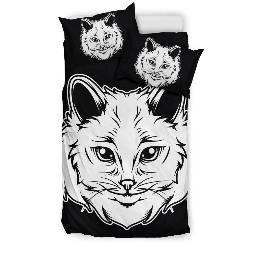 Cat Head Cartoon Drawing Bedding Set - Top Content | POD Collection | Free Shipping