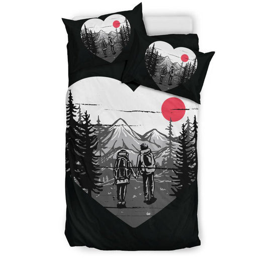 Love Couple Drawing Nature Hiking Journey Cartoon Bedding Set - Top Content | POD Collection | Free Shipping