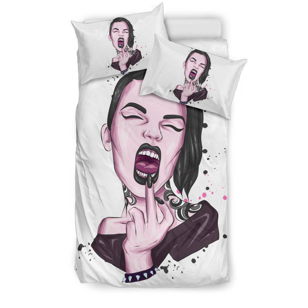 Middle Finger Punk Girl Illustration Bedding Set - Top Content | POD Collection | Free Shipping