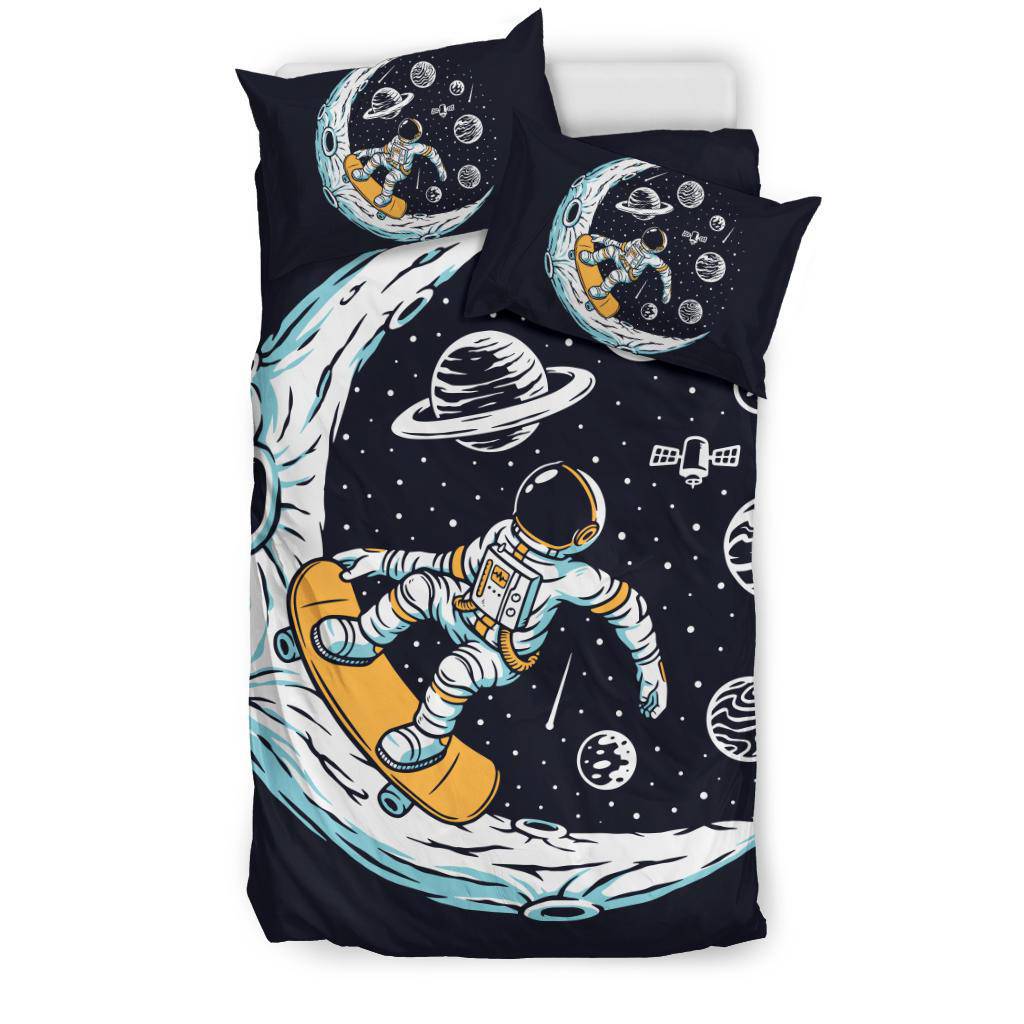 Moon Skate Boarding Astronaut Cool Cartoon Bedding Set - Top Content | POD Collection | Free Shipping