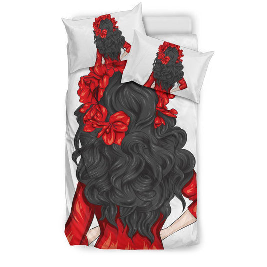 Red Girl With Beautiful Hair Wreath Portrait Bedding Set - Top Content | POD Collection | Free Shipping