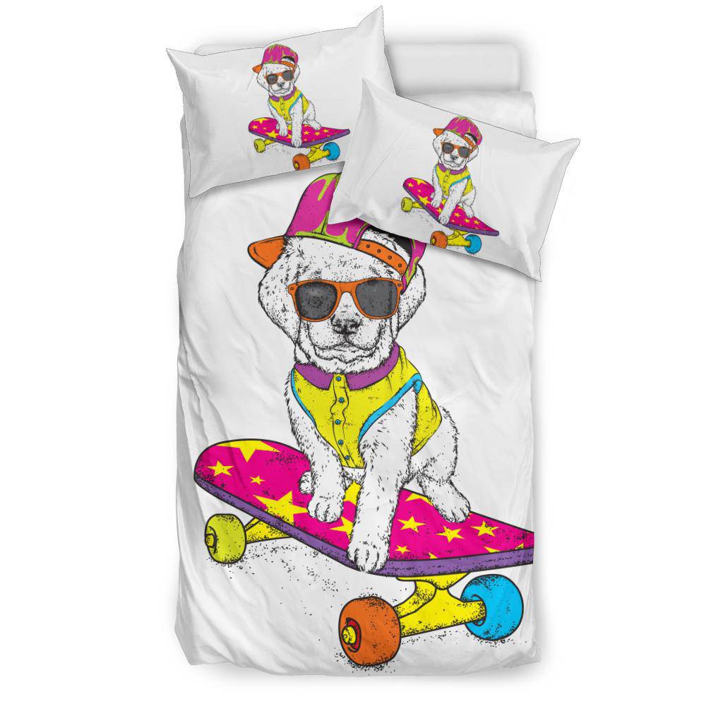 Retriever Puppy On A Skateboard Cool Cartoon Bedding Set - Top Content | POD Collection | Free Shipping