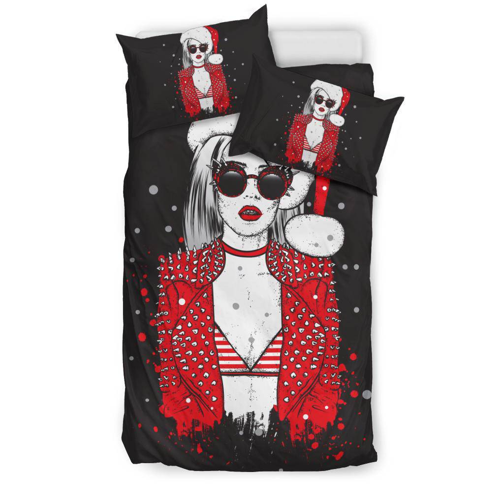 Sexy Rock Style Girl with Santa Claus Hat Bedding Set - Top Content | POD Collection | Free Shipping