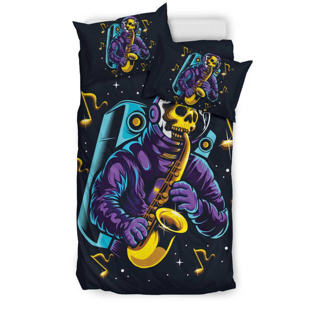 Skull Astronaut Playing Saxophone Space Music Illustration Bedding Set - Top Content | POD Collection | Free Shipping