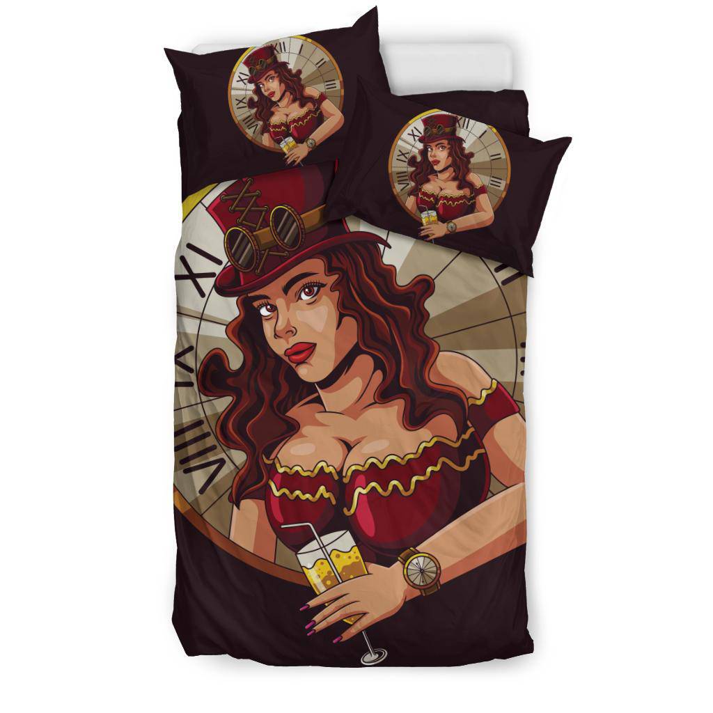 Steampunk Girl Clock Illustration Cartoon Bedding Set - Top Content | POD Collection | Free Shipping