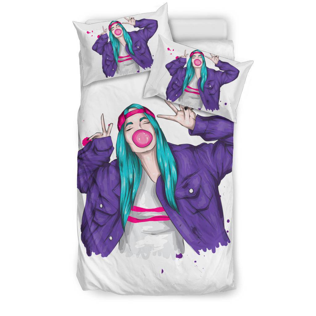 Stylish Colourful Girl Bubble Gum Vector Bedding Set - Top Content | POD Collection | Free Shipping