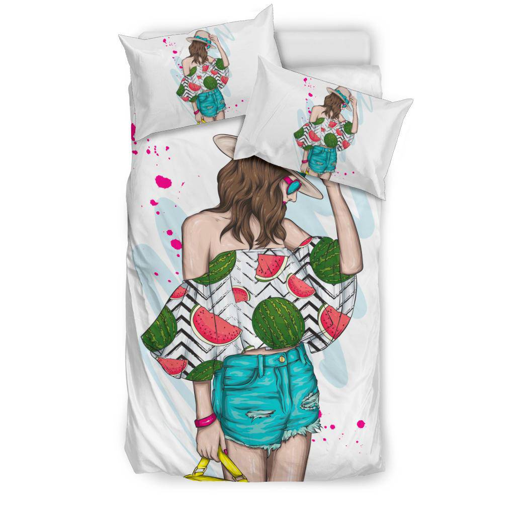 Summer Style Beautiful Girl with Watermelon Top Bedding Set - Top Content | POD Collection | Free Shipping