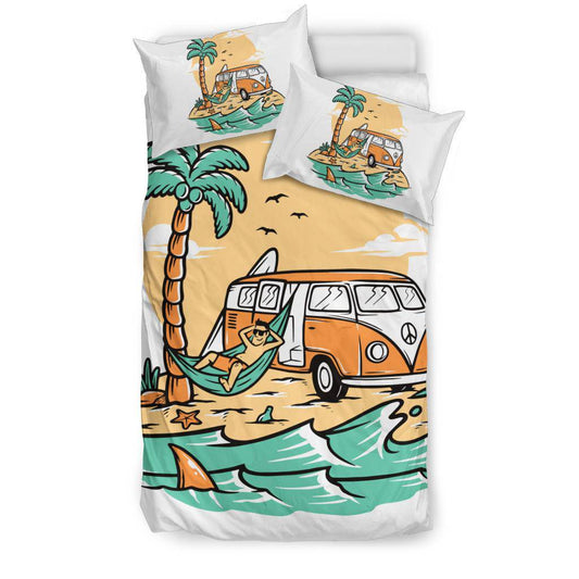 Sunny Summer Beach Van Travel Cartoon Bedding Set - Top Content | POD Collection | Free Shipping