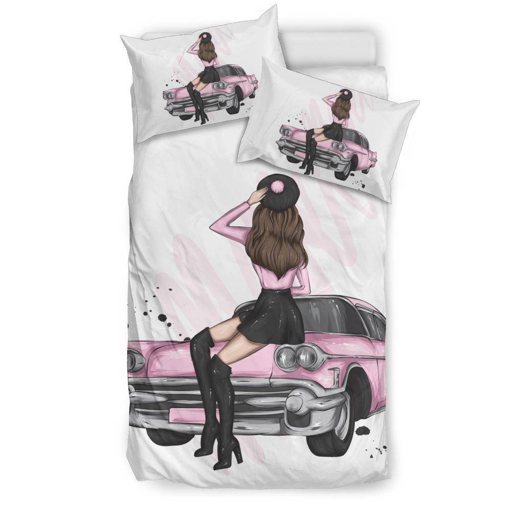 Vintage Car Stylish Pink Girl Bedding Set - Top Content | POD Collection | Free Shipping