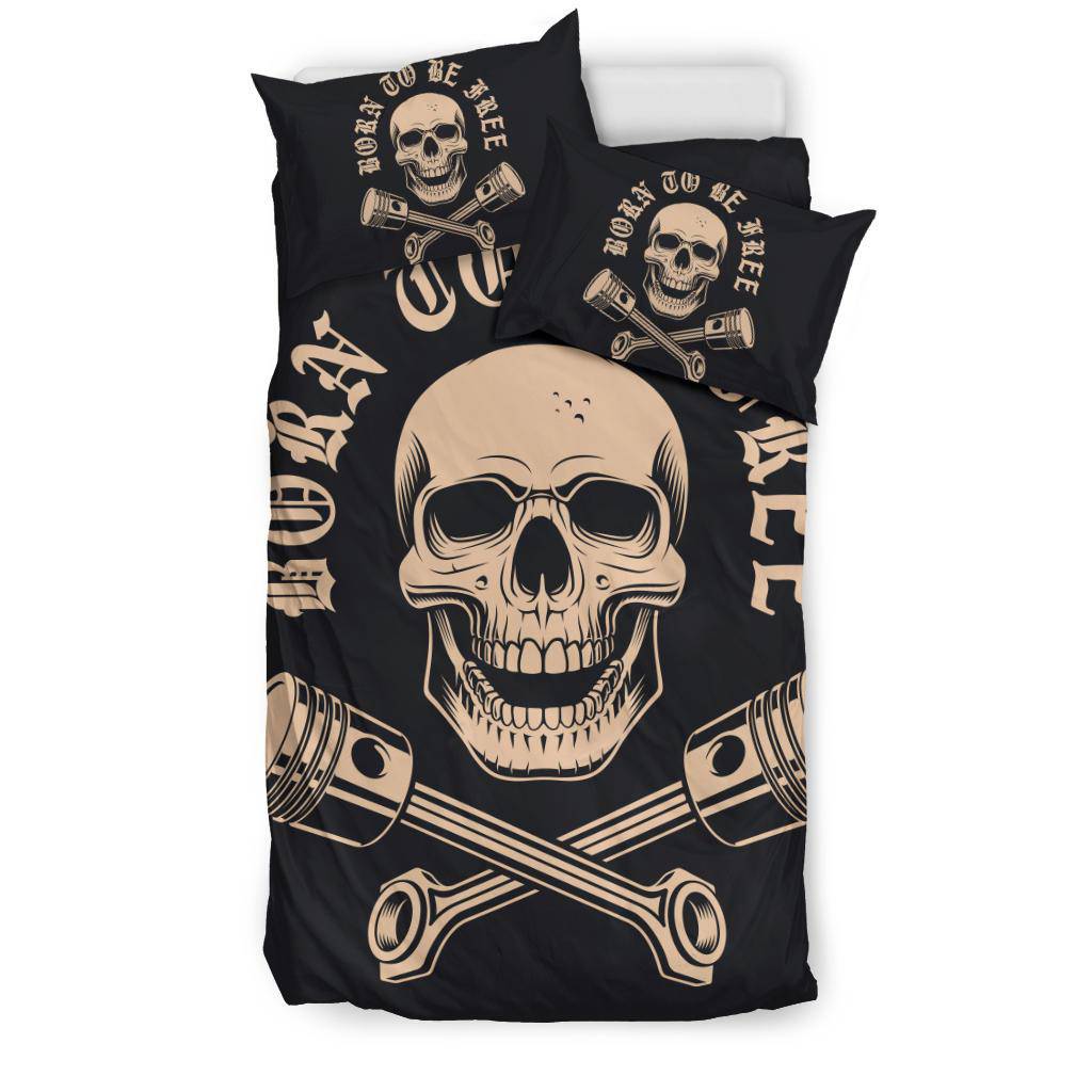 Born To Be Free Skull WIth Crossed Pistons Cartoon Bedding Set - Top Content | POD Collection | Free Shipping