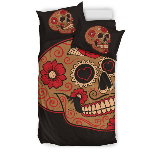 Colorful Mexican Sugar Skull, Hears Flowers Illustration Bedding Set - Top Content | POD Collection | Free Shipping