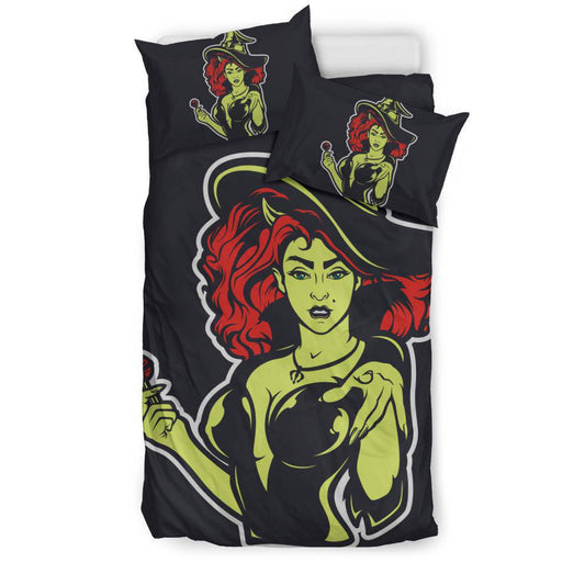 Cool Halloween Witch Cartoon Illustration Bedding Set - Top Content | POD Collection | Free Shipping