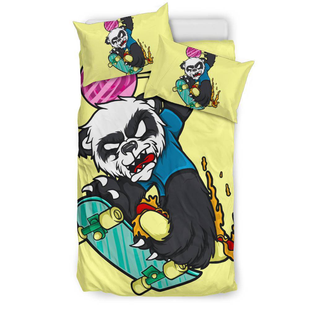 Cool Panda On Skateboard Cartoon Drawing Bedding Set - Top Content | POD Collection | Free Shipping