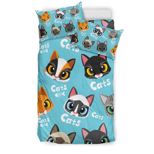 Cute Love Cats Cartoon Pattern Background Bedding Set - Top Content | POD Collection | Free Shipping