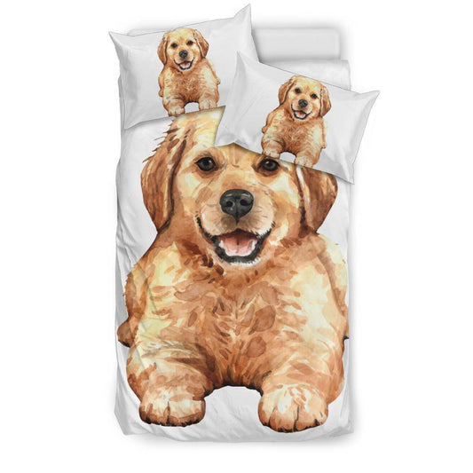 Golden Retriever Puppy Bedding Set, Hand Drawn Watercolor Dog - Top Content | POD Collection | Free Shipping