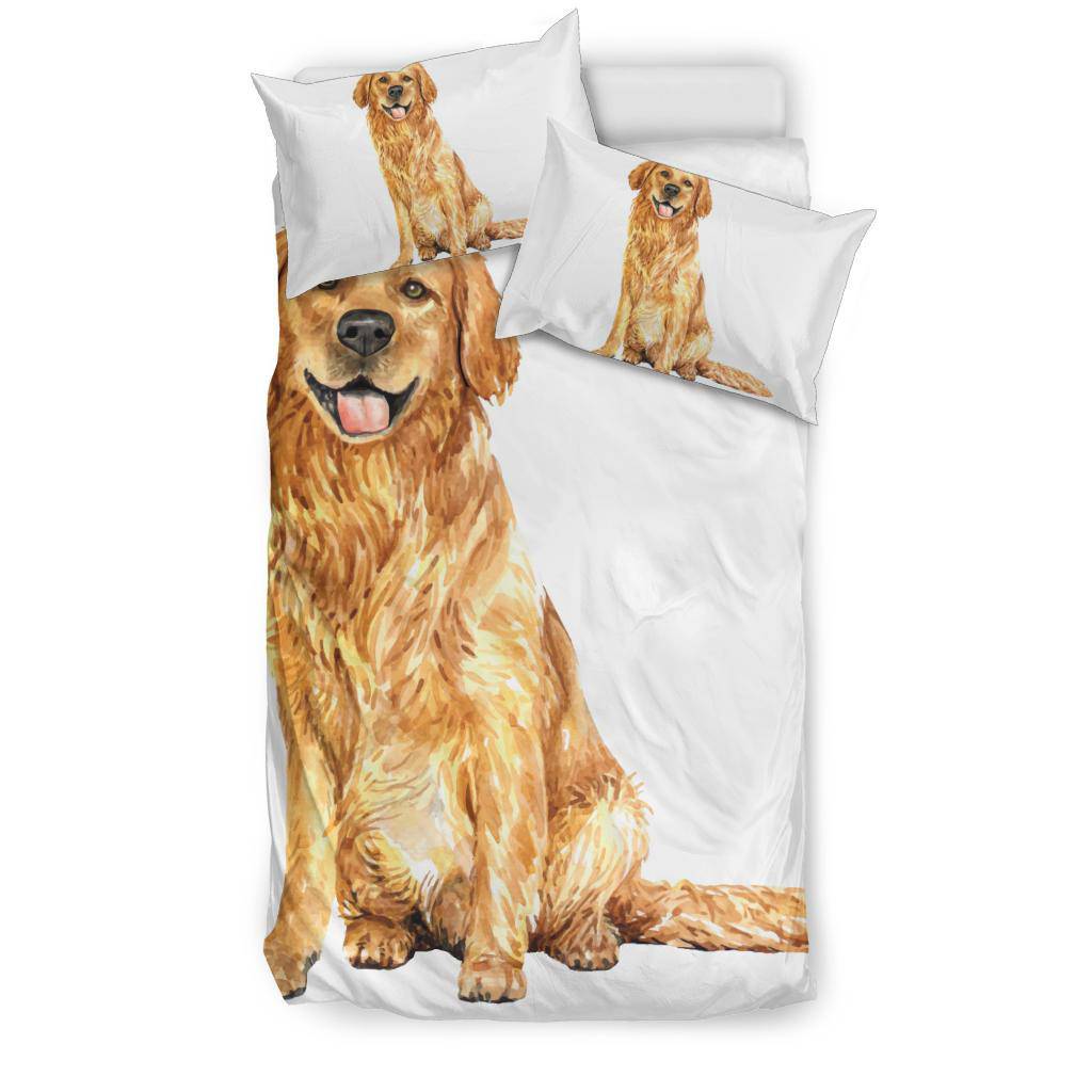 Hand Drawn Golden Retriever Bedding Set, Watercolor Illustration - Top Content | POD Collection | Free Shipping