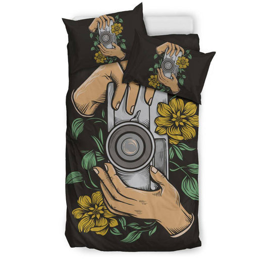 Holding Vintage Camera Cartoon Flower Bedding Set - Top Content | POD Collection | Free Shipping