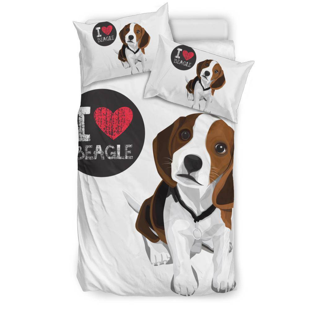 I Love Beagle, Your Pet Dog Cartoon Illustration Bedding Set - Top Content | POD Collection | Free Shipping