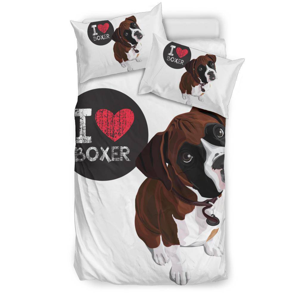 I Love Boxer, Cute Dog Cartoon Illustration Bedding Set - Top Content | POD Collection | Free Shipping