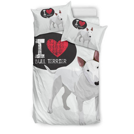 I Love Bull Terrier, Cute Dog Cartoon Illustration Bedding Set - Top Content | POD Collection | Free Shipping